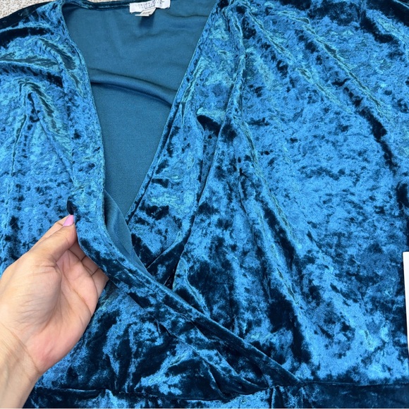 New London Style Elegant Teal Velvet Wrap Dress Women’s Size 24W - Picture 4 of 12